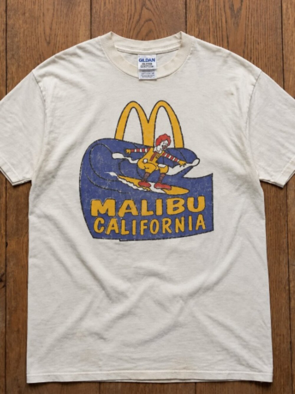 McDonald's Malibu California Washed Aged Vintage T-Shirt White Graphic Reprint